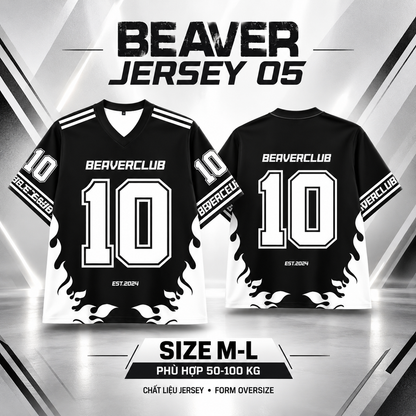 Áo Thun Jersey 05 BEAVERTEE Form Rộng Nam Nữ Cổ Tim, Thiết Kế Đen Trắng Số 10 Graphic Ngọn Lửa Phong Cách Thể Thao Top Sport Cá Tính, Mềm Nhẹ Thoáng Mát