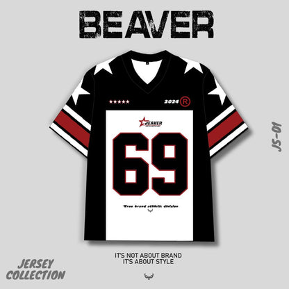Áo Thun Jersey 01 BEAVERTEE Form Rộng Nam Nữ Cổ Tim Phối Màu, Thiết Kế Số 69 Phong Cách Thể Thao Top Sport Cá Tính, Mềm Nhẹ Thoáng Mát