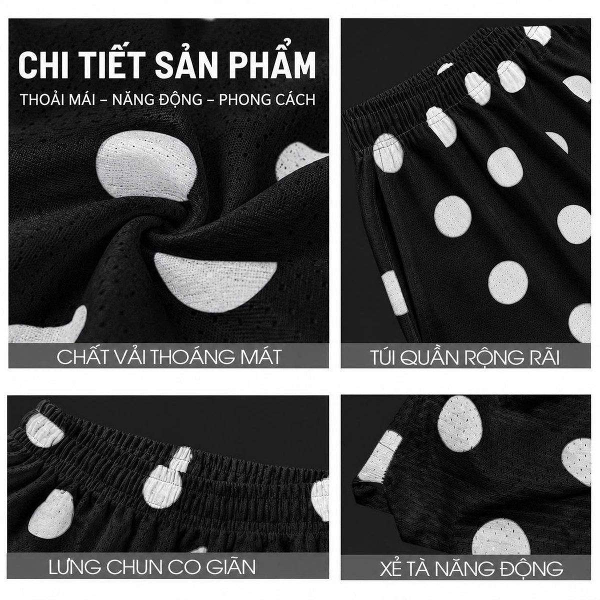 Quần Short Chấm Bi BEAVERTEE Nam Nữ Form Rộng, Họa Tiết Chấm Bi Đen Trắng Trẻ Trung, Vải Lưới Mềm Nhẹ Thoáng Khí, Cạp Thun Co Giãn, 2 Túi Sâu Tiện Dụng