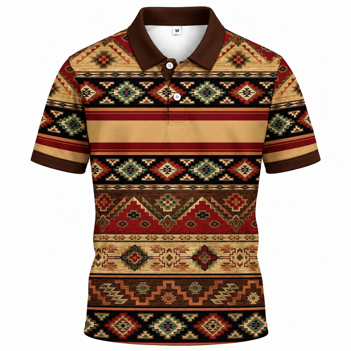 Áo Polo BEAVERTEE INT-92 Nam Nữ, Áo Polo Thể Thao Unisex Họa Tiết Thổ Cẩm Vintage Phối Nâu Đỏ Beige Xanh, Phong Cách Boho Cá Tính, Vải Poly Thái Co Giãn Thoáng Mát, Regular Fit