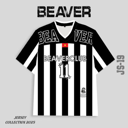 Áo Thun Jersey JS-19 BEAVERTEE Form Rộng Nam Nữ Cổ Tim, Thiết Kế Đen Trắng Sọc Dọc Số 11 BEAVERCLUB Graphic Ngôi Sao Phong Cách Thể Thao Top Sport Cá Tính, Mềm Nhẹ Thoáng Mát