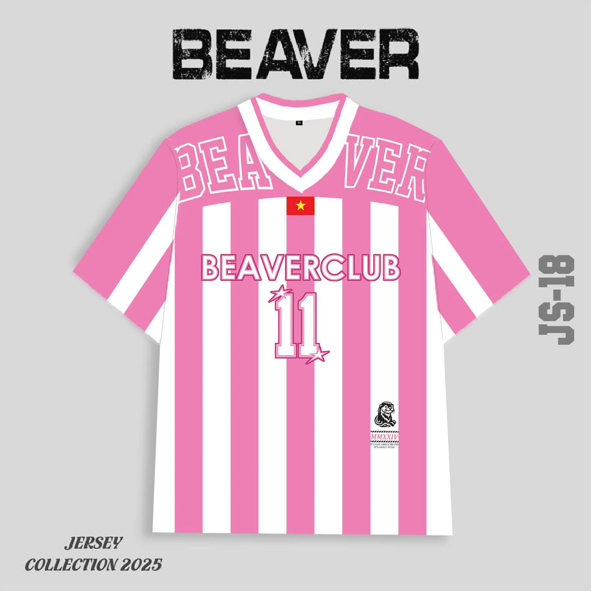 Áo Thun Jersey JS-18 BEAVERTEE Form Rộng Nam Nữ Cổ Tim, Thiết Kế Hồng Trắng Sọc Dọc Số 11 BEAVERCLUB Graphic Ngôi Sao Phong Cách Thể Thao Top Sport Cá Tính, Mềm Nhẹ Thoáng Mát