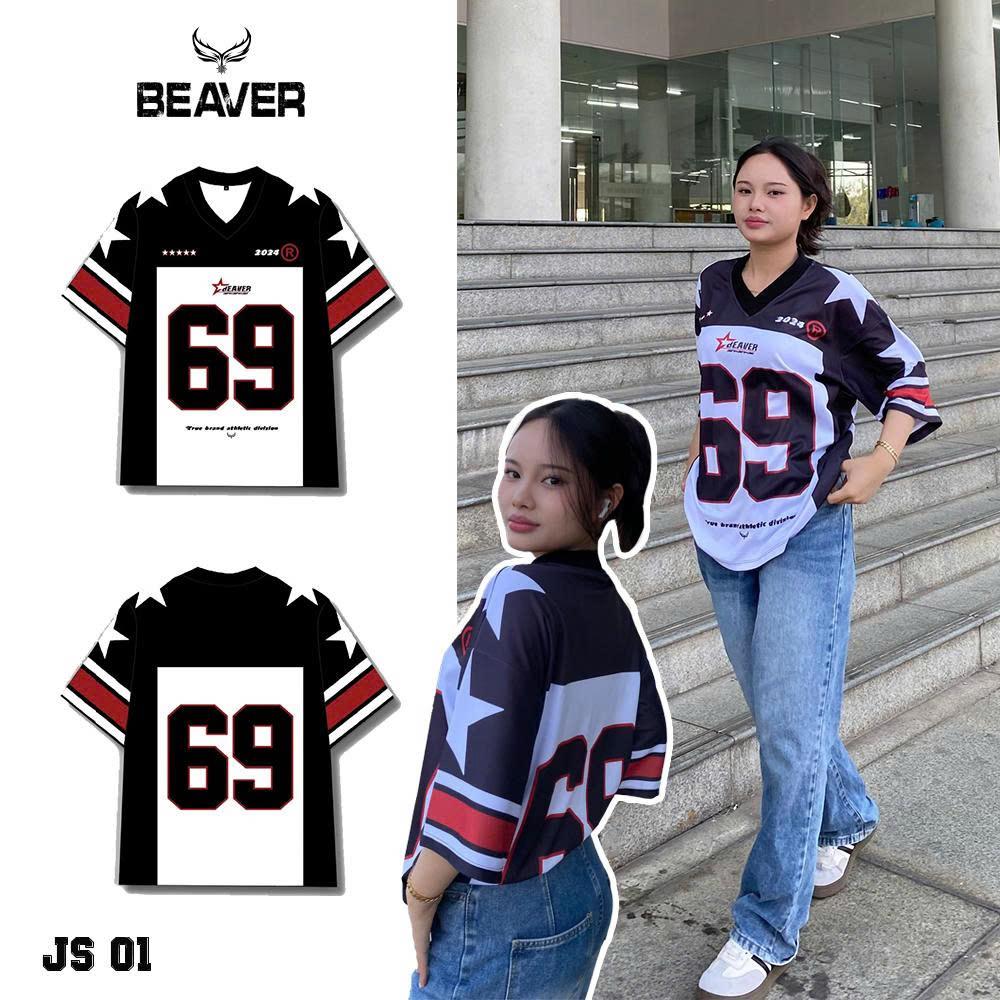 Áo Thun Jersey 01 BEAVERTEE Form Rộng Nam Nữ Cổ Tim Phối Màu, Thiết Kế Số 69 Phong Cách Thể Thao Top Sport Cá Tính, Mềm Nhẹ Thoáng Mát