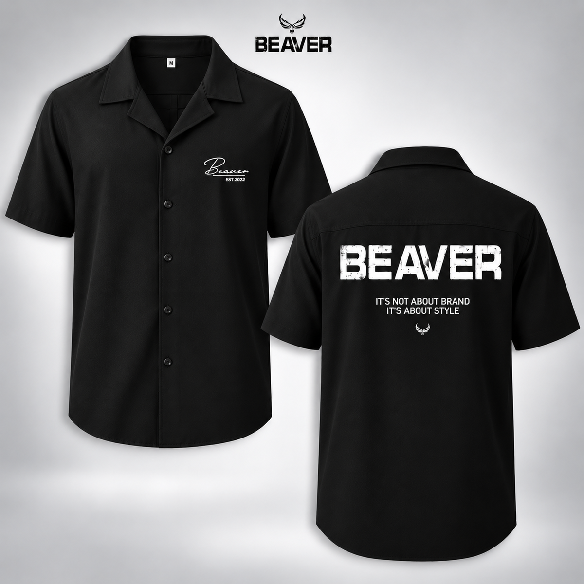 Áo Sơ Mi Chữ Ký BEAVERTEE Nam Nữ – Sơ Mi Tay Ngắn Form Rộng, Vải Lụa Chéo Mát Mẻ Thấm Hút Mồ Hôi, Cổ Vest/Cổ Đứng