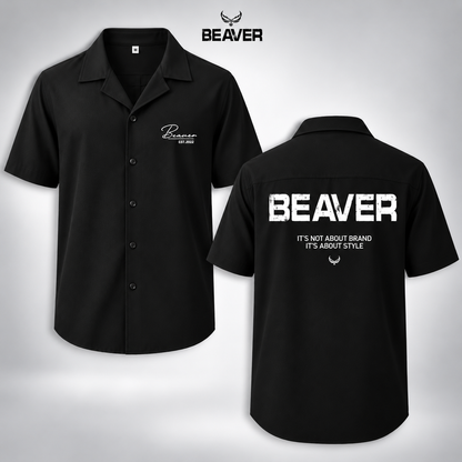 Áo Sơ Mi Chữ Ký BEAVERTEE Nam Nữ – Sơ Mi Tay Ngắn Form Rộng, Vải Lụa Chéo Mát Mẻ Thấm Hút Mồ Hôi, Cổ Vest/Cổ Đứng