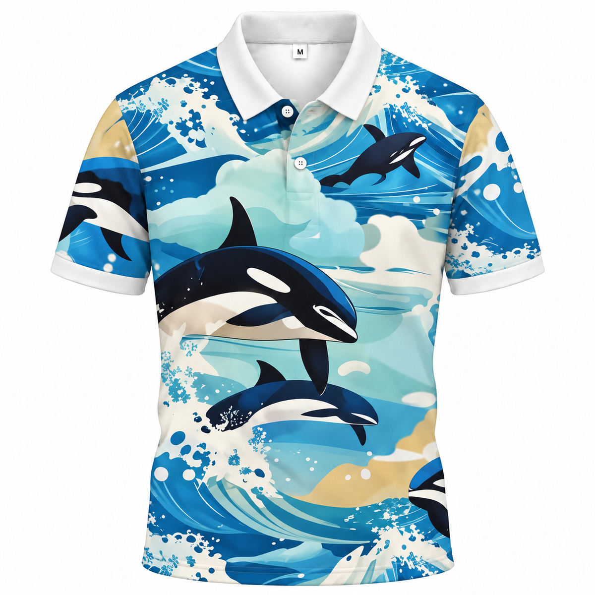 Áo Polo BEAVERTEE INT-83 Nam Nữ, Áo Polo Thể Thao Unisex Họa Tiết Cá Voi Sát Thủ Orca Đại Dương Xanh, Phong Cách Biển Mùa Hè Năng Động, Vải Poly Thái Co Giãn Thoáng Mát, Regular Fit