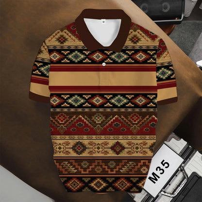 Áo Polo BEAVERTEE INT-92 Nam Nữ, Áo Polo Thể Thao Unisex Họa Tiết Thổ Cẩm Vintage Phối Nâu Đỏ Beige Xanh, Phong Cách Boho Cá Tính, Vải Poly Thái Co Giãn Thoáng Mát, Regular Fit