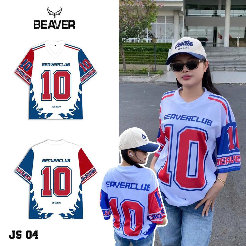 Áo Thun Jersey 04 BEAVERTEE Form Rộng Nam Nữ Cổ Tim, Thiết Kế Trắng Đỏ Xanh Số 10 Graphic Ngọn Lửa Phong Cách Thể Thao Top Sport Cá Tính, Mềm Nhẹ Thoáng Mát