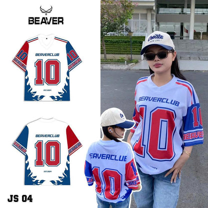 Áo Thun Jersey 04 BEAVERTEE Form Rộng Nam Nữ Cổ Tim, Thiết Kế Trắng Đỏ Xanh Số 10 Graphic Ngọn Lửa Phong Cách Thể Thao Top Sport Cá Tính, Mềm Nhẹ Thoáng Mát