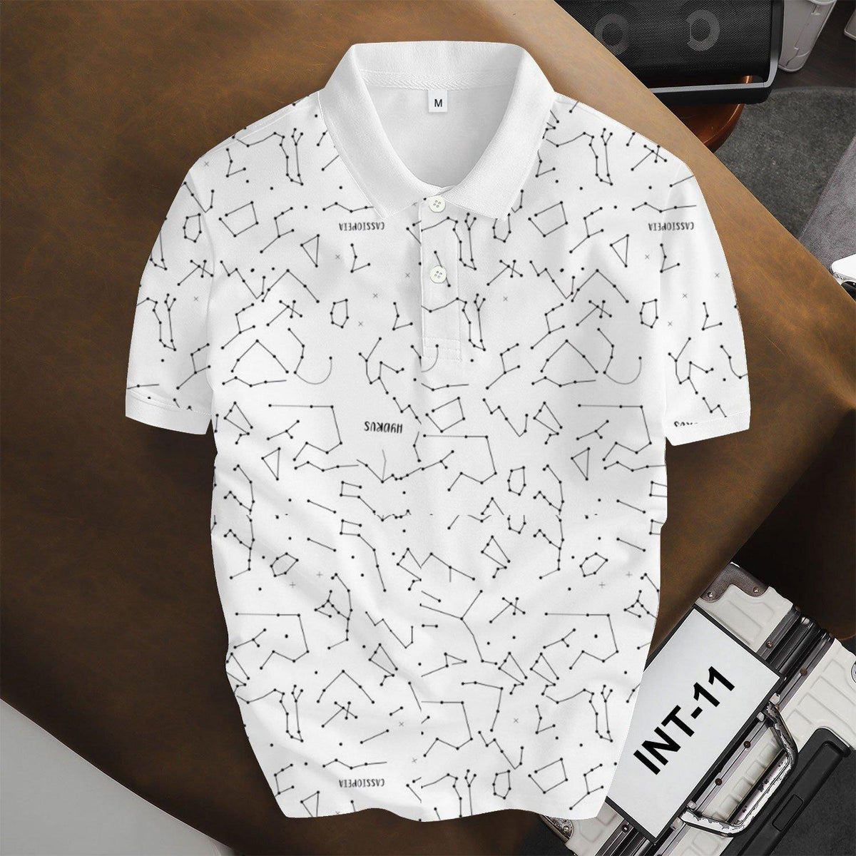 Áo Polo BEAVERTEE INT-11 Nam Nữ, Áo Polo Thể Thao Unisex Họa Tiết Chòm Sao Đen Trên Nền Trắng, Phong Cách Tối Giản Hiện Đại, Vải Poly Thái Co Giãn Thoáng Mát, Regular Fit