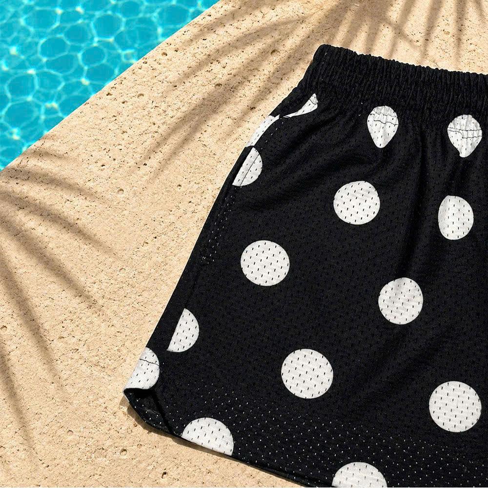 Quần Short Chấm Bi BEAVERTEE Nam Nữ Form Rộng, Họa Tiết Chấm Bi Đen Trắng Trẻ Trung, Vải Lưới Mềm Nhẹ Thoáng Khí, Cạp Thun Co Giãn, 2 Túi Sâu Tiện Dụng