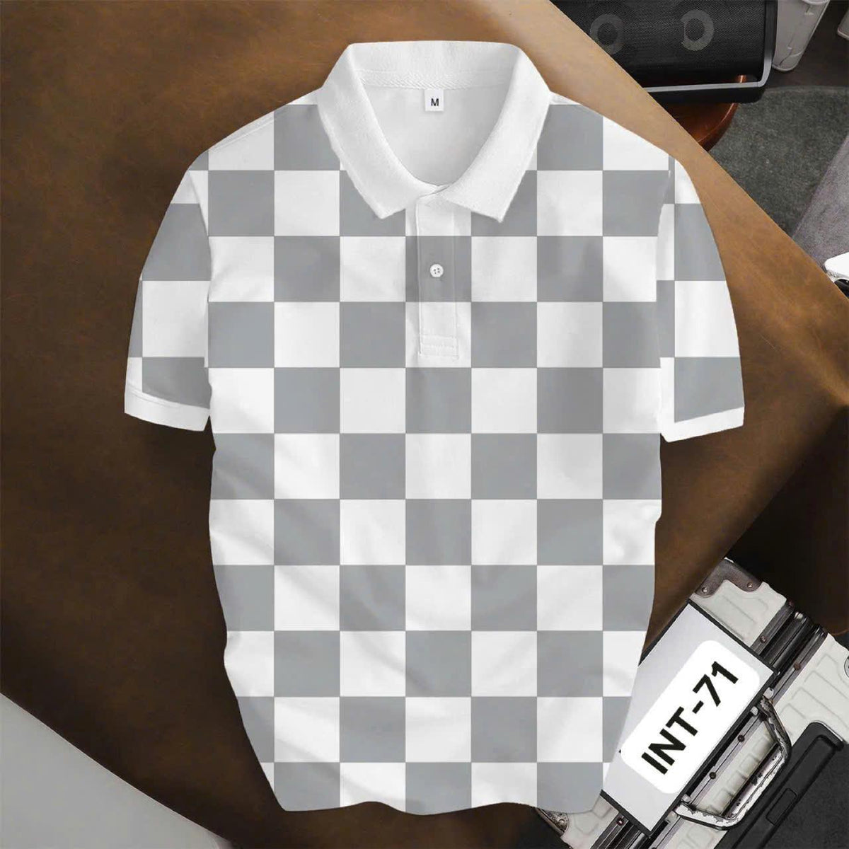 Áo Polo BEAVERTEE INT-71 Nam Nữ, Áo Polo Thể Thao Unisex Họa Tiết Caro Bàn Cờ Trắng Xám, Phong Cách Tối Giản Trẻ Trung, Vải Poly Thái Co Giãn Thoáng Mát, Regular Fit