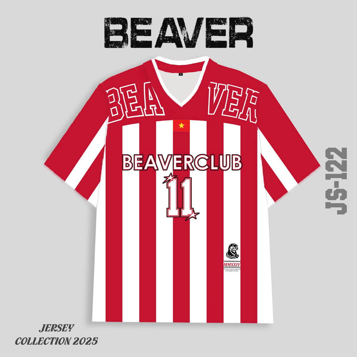 Áo Thun Jersey JS-22 BEAVERTEE Form Rộng Nam Nữ Cổ Tim, Thiết Kế Đỏ Trắng Sọc Dọc Số 11 BEAVERCLUB Graphic Ngôi Sao Phong Cách Thể Thao Top Sport Cá Tính, Mềm Nhẹ Thoáng Mát