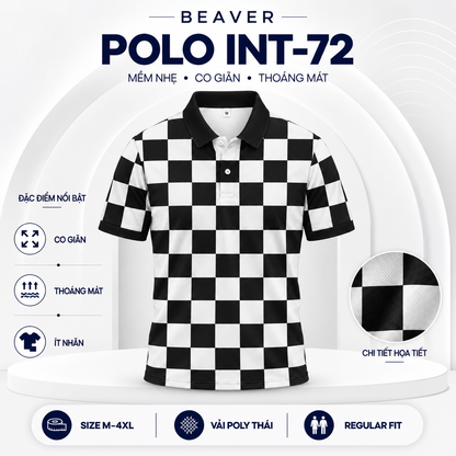 Áo Polo BEAVERTEE INT-72 Nam Nữ, Áo Polo Thể Thao Unisex Họa Tiết Caro Bàn Cờ Đen Trắng, Phong Cách Streetwear Tối Giản Cá Tính, Vải Poly Thái Co Giãn Thoáng Mát, Regular Fit