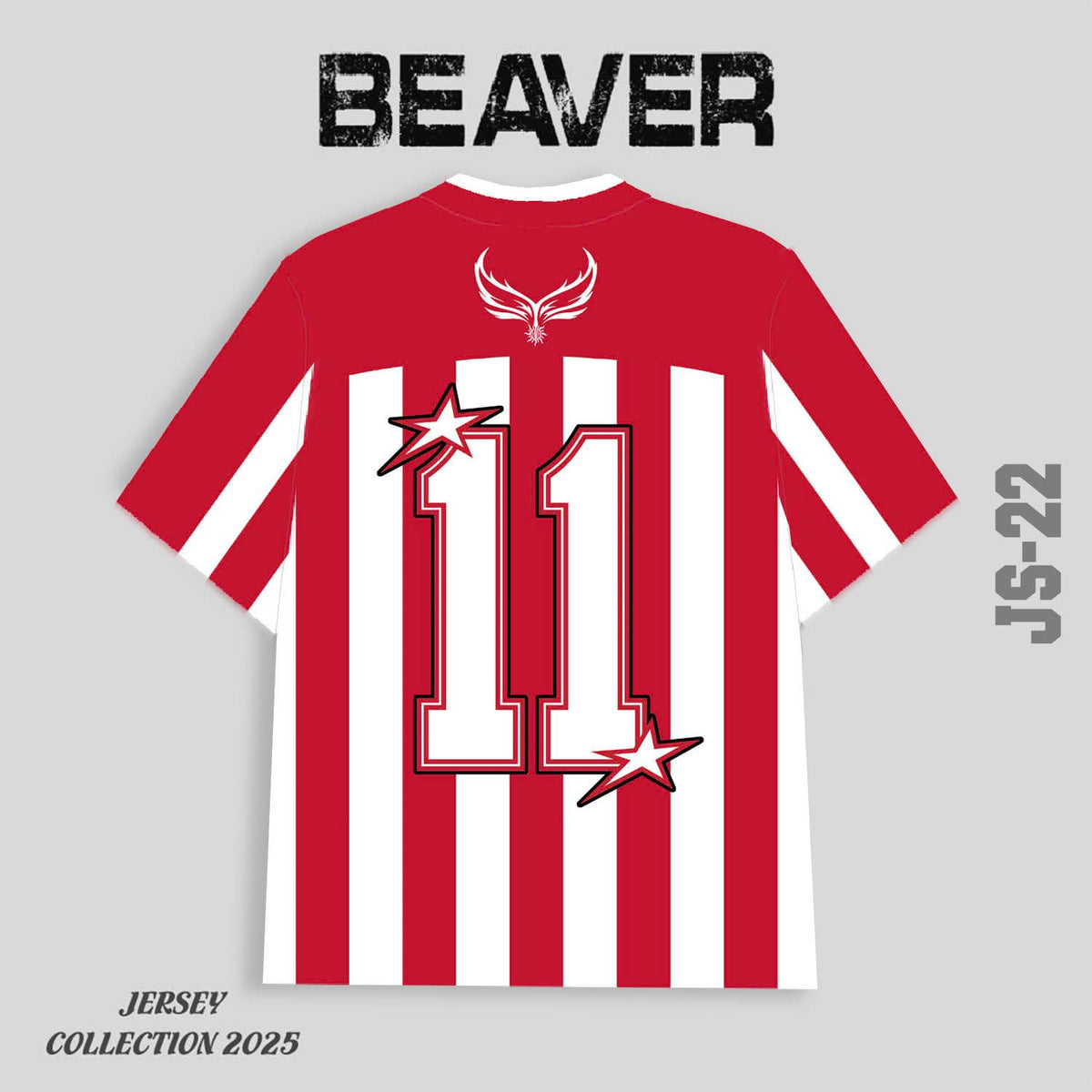 Áo Thun Jersey JS-22 BEAVERTEE Form Rộng Nam Nữ Cổ Tim, Thiết Kế Đỏ Trắng Sọc Dọc Số 11 BEAVERCLUB Graphic Ngôi Sao Phong Cách Thể Thao Top Sport Cá Tính, Mềm Nhẹ Thoáng Mát