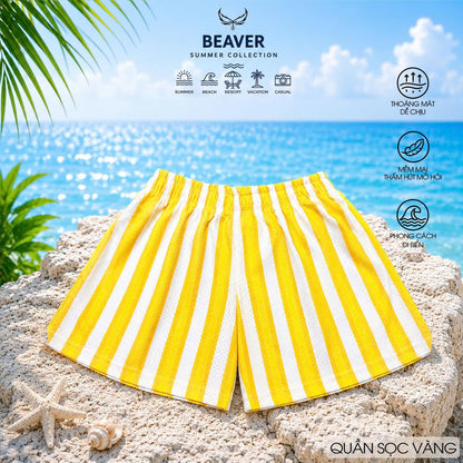 Quần Short Sọc Màu BEAVERTEE Nam Nữ Form Rộng, Vải Thun Mềm Nhẹ Thoáng Mát Co Giãn, Thiết Kế Sọc Đỏ Vàng Xanh Dương Xanh Lá, Phong Cách Đi Biển Du Lịch Mùa Hè