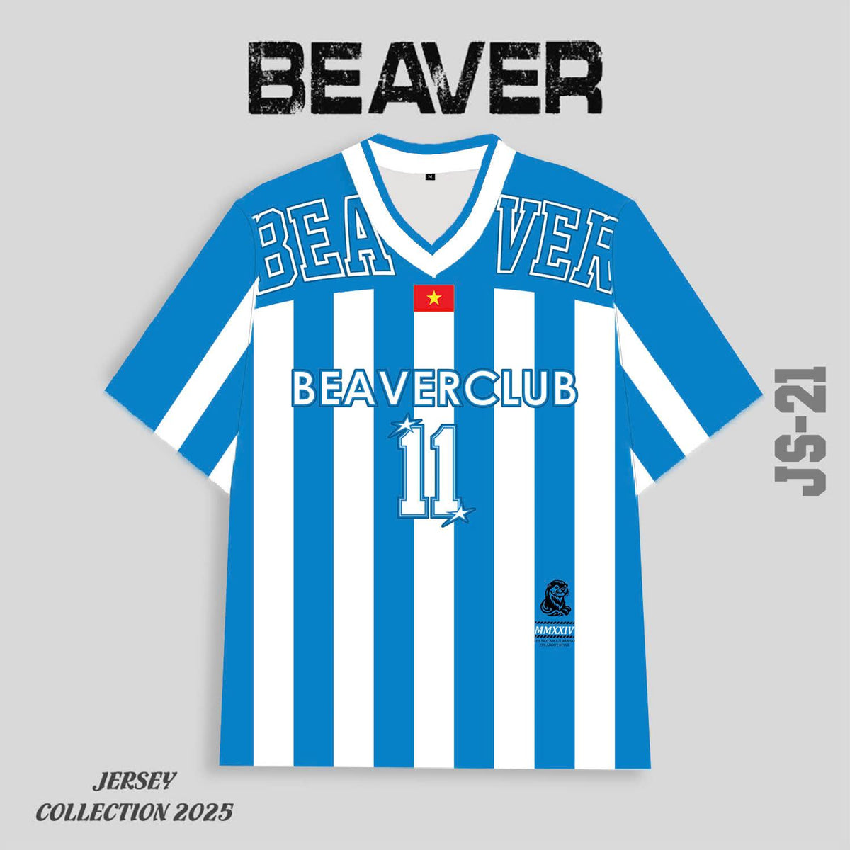 Áo Thun Jersey JS-21 BEAVERTEE Form Rộng Nam Nữ Cổ Tim, Thiết Kế Xanh Trắng Sọc Dọc Số 11 BEAVERCLUB Graphic Ngôi Sao Phong Cách Thể Thao Top Sport Cá Tính, Mềm Nhẹ Thoáng Mát
