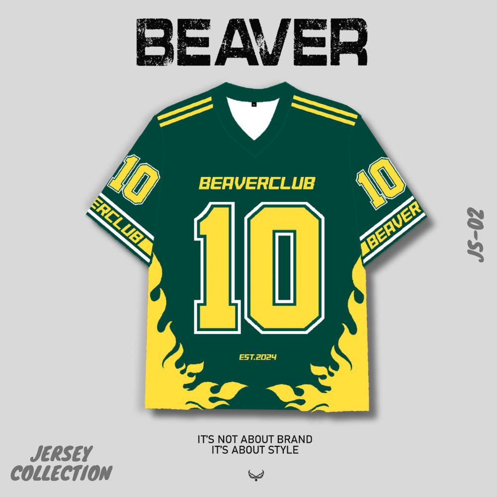 Áo Thun Jersey 03 BEAVERTEE Form Rộng Nam Nữ Cổ Tim, Thiết Kế Xanh Lá Vàng Số 10 Graphic Ngọn Lửa Phong Cách Thể Thao Top Sport Cá Tính, Mềm Nhẹ Thoáng Mát
