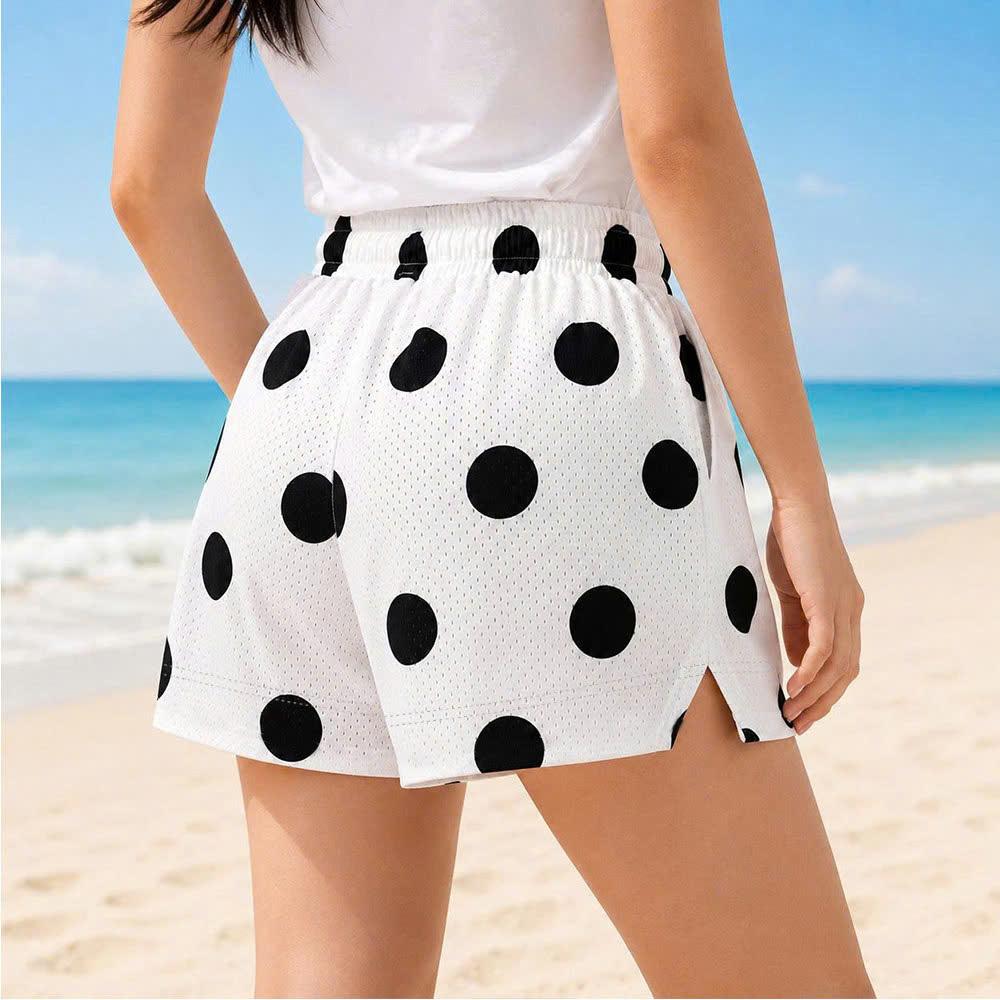 Quần Short Chấm Bi BEAVERTEE Nam Nữ Form Rộng, Họa Tiết Chấm Bi Đen Trắng Trẻ Trung, Vải Lưới Mềm Nhẹ Thoáng Khí, Cạp Thun Co Giãn, 2 Túi Sâu Tiện Dụng