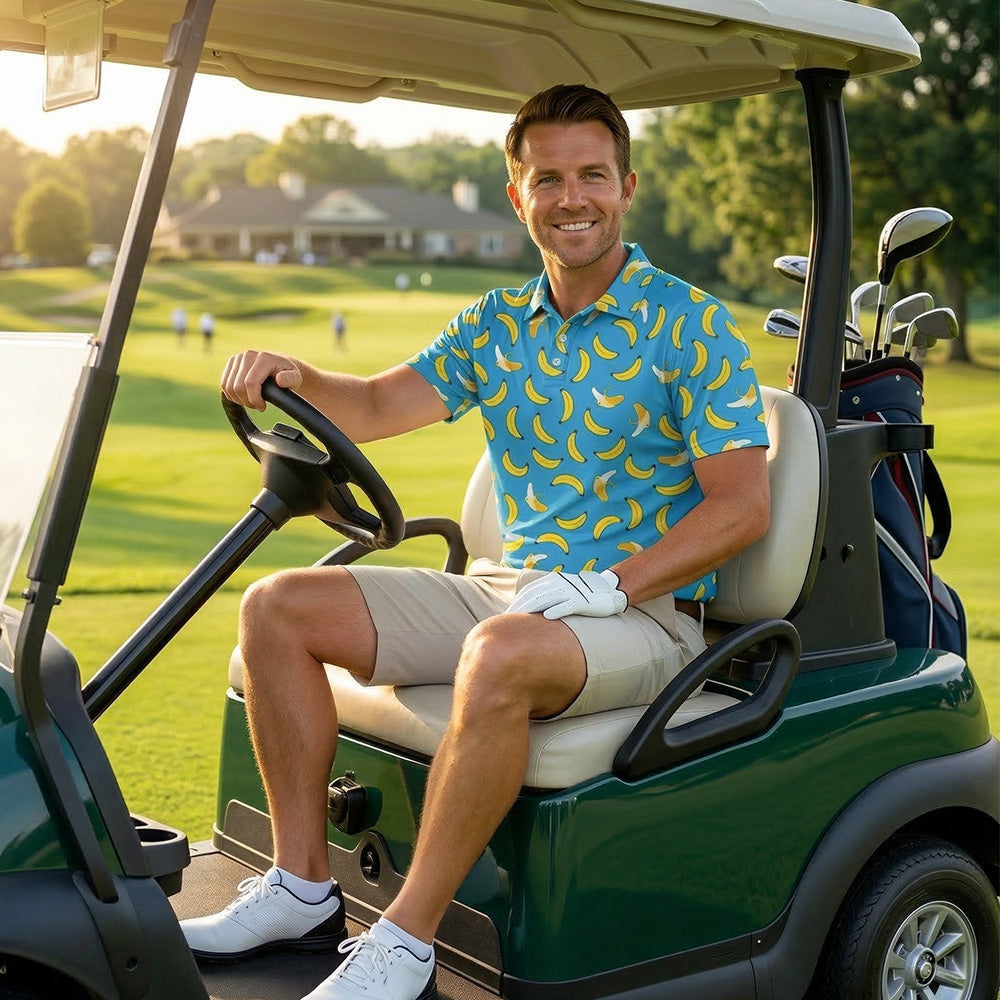 [ HÀNG XUẤT KHẨU ] - Áo Polo Thể Thao BEAVERTEE G-10 Nam Nữ, Golf, Tennis, Pickleball, Cầu Lông, Họa Tiết Quả Chuối Vàng Nền Xanh, Vải Poly Co Giãn Mềm Nhẹ, Thoáng Mát Nhanh Khô, Form Vừa Vặn