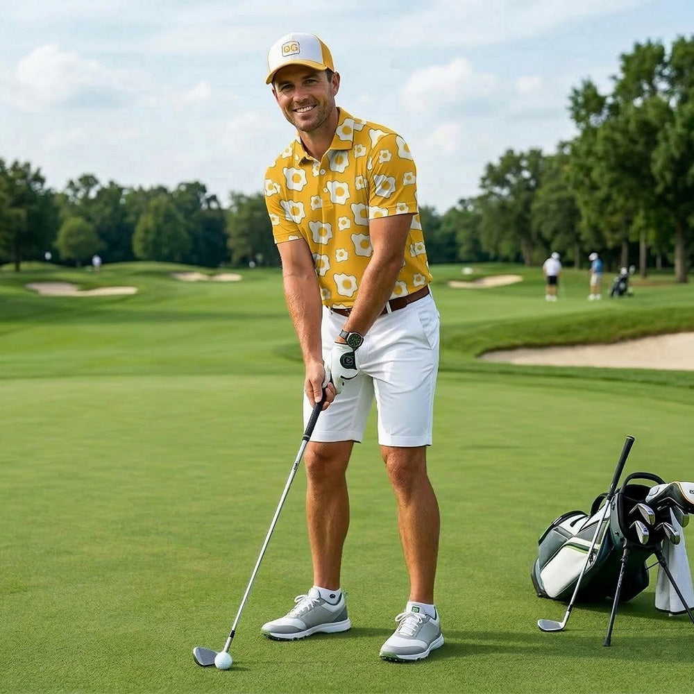 [ HÀNG XUẤT KHẨU ] - Áo Polo Thể Thao BEAVERTEE G-13 Nam Nữ, Golf, Tennis, Pickleball, Cầu Lông, Họa Tiết Trứng Ốp La Vàng Trắng, Vải Poly Co Giãn Mềm Nhẹ, Thoáng Mát Nhanh Khô, Form Vừa Vặn