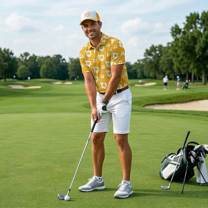 [ HÀNG XUẤT KHẨU ] - Áo Polo Thể Thao BEAVERTEE G-13 Nam Nữ, Golf, Tennis, Pickleball, Cầu Lông, Họa Tiết Trứng Ốp La Vàng Trắng, Vải Poly Co Giãn Mềm Nhẹ, Thoáng Mát Nhanh Khô, Form Vừa Vặn