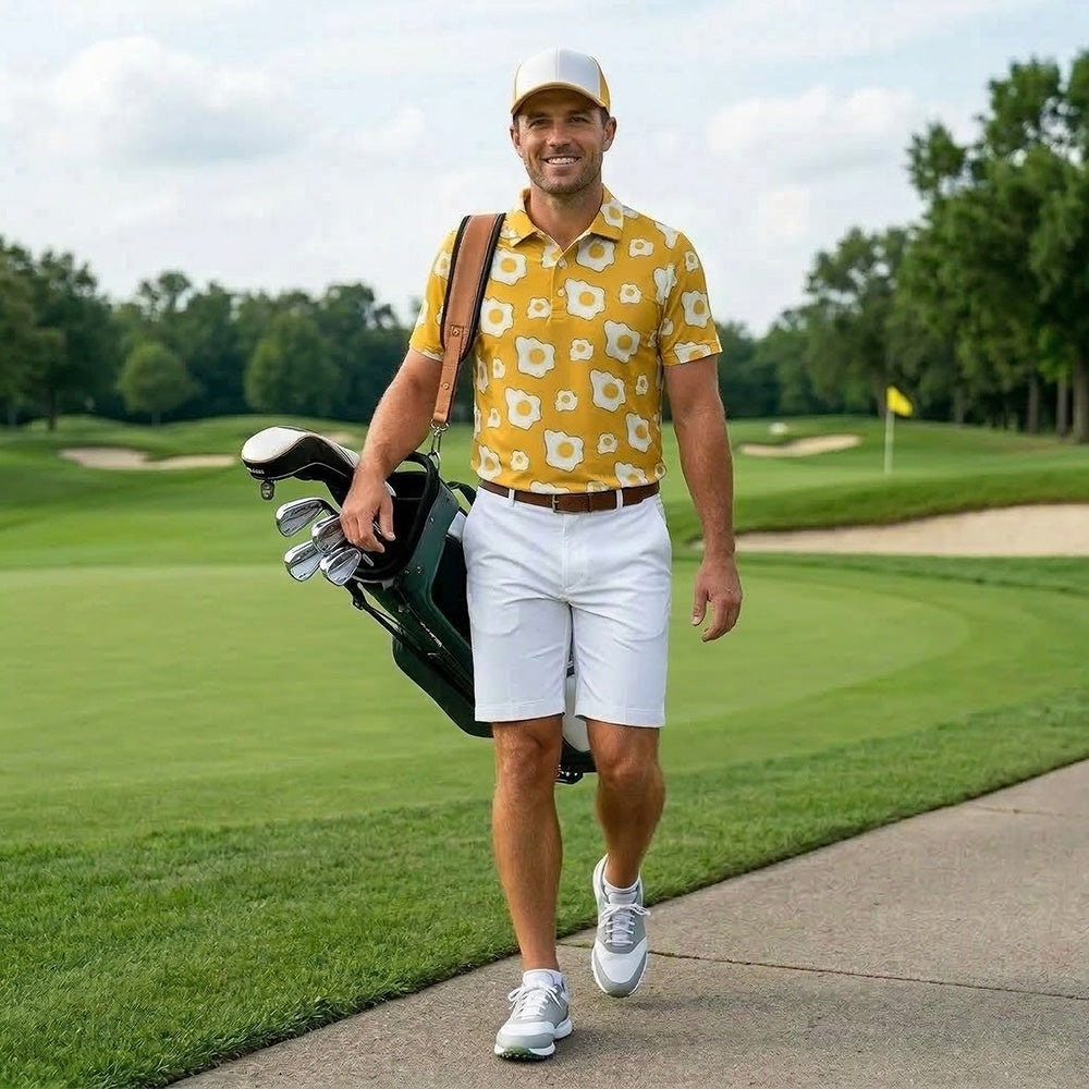 [ HÀNG XUẤT KHẨU ] - Áo Polo Thể Thao BEAVERTEE G-13 Nam Nữ, Golf, Tennis, Pickleball, Cầu Lông, Họa Tiết Trứng Ốp La Vàng Trắng, Vải Poly Co Giãn Mềm Nhẹ, Thoáng Mát Nhanh Khô, Form Vừa Vặn