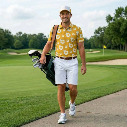 [ HÀNG XUẤT KHẨU ] - Áo Polo Thể Thao BEAVERTEE G-13 Nam Nữ, Golf, Tennis, Pickleball, Cầu Lông, Họa Tiết Trứng Ốp La Vàng Trắng, Vải Poly Co Giãn Mềm Nhẹ, Thoáng Mát Nhanh Khô, Form Vừa Vặn
