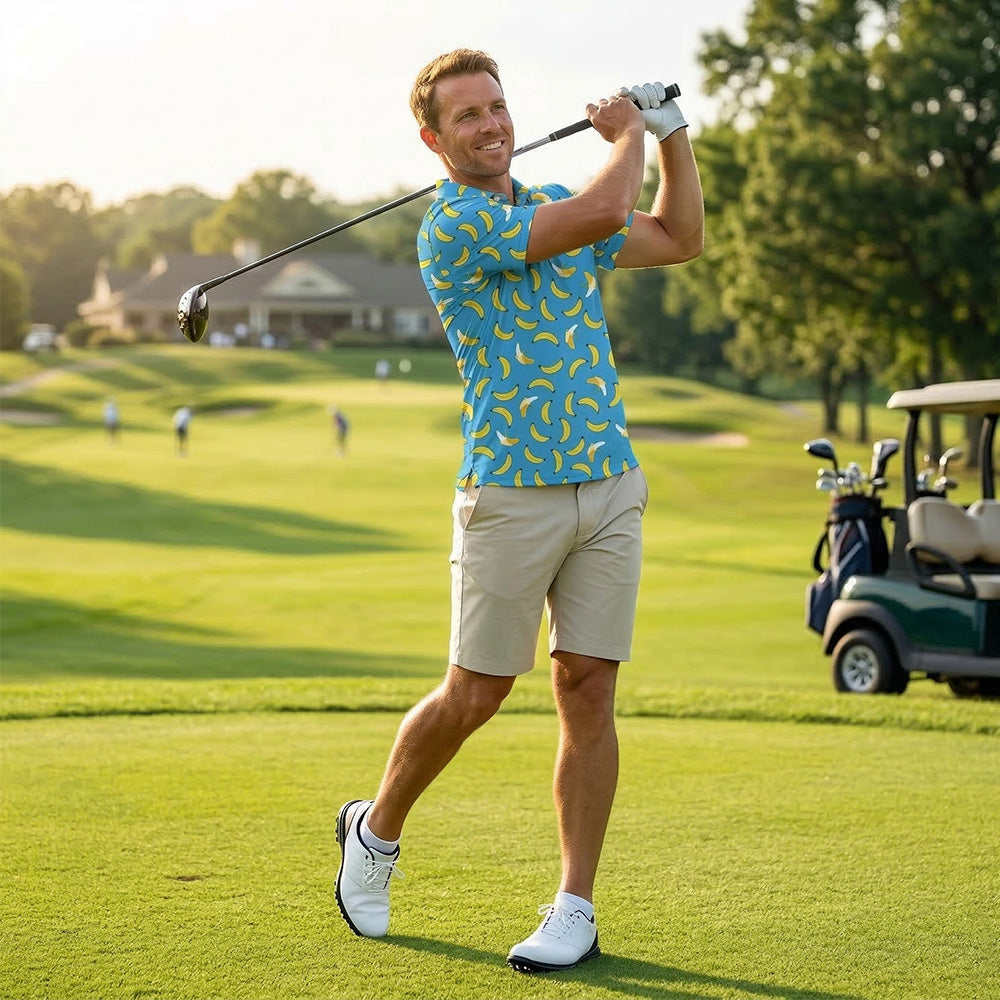 [ HÀNG XUẤT KHẨU ] - Áo Polo Thể Thao BEAVERTEE G-10 Nam Nữ, Golf, Tennis, Pickleball, Cầu Lông, Họa Tiết Quả Chuối Vàng Nền Xanh, Vải Poly Co Giãn Mềm Nhẹ, Thoáng Mát Nhanh Khô, Form Vừa Vặn