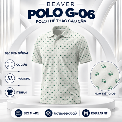 [ HÀNG XUẤT KHẨU ] - Áo Polo Thể Thao BEAVERTEE G-06 Nam Nữ, Golf, Tennis, Pickleball, Cầu Lông, Họa Tiết Xe Golf Xanh, Vải Poly Co Giãn Mềm Nhẹ, Thoáng Mát Nhanh Khô, Form Vừa Vặn