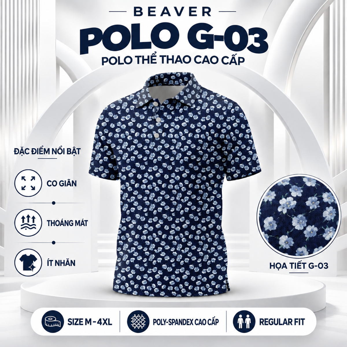 [ HÀNG XUẤT KHẨU ] - Áo Polo Thể Thao BEAVERTEE G-03 Nam Nữ, Golf, Tennis, Pickleball, Cầu Lông, Họa Tiết Hoa Nhí, Vải Poly Co Giãn Mềm Nhẹ, Thoáng Mát Nhanh Khô, Form Vừa Vặn