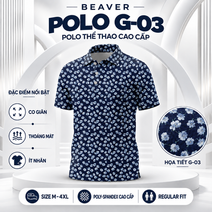[ HÀNG XUẤT KHẨU ] - Áo Polo Thể Thao BEAVERTEE G-03 Nam Nữ, Golf, Tennis, Pickleball, Cầu Lông, Họa Tiết Hoa Nhí, Vải Poly Co Giãn Mềm Nhẹ, Thoáng Mát Nhanh Khô, Form Vừa Vặn