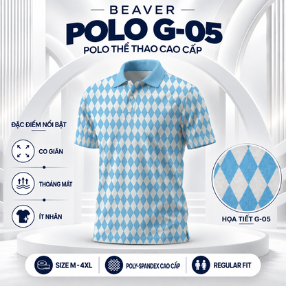 [ HÀNG XUẤT KHẨU ] - Áo Polo Thể Thao BEAVERTEE G-05 Nam Nữ, Golf, Tennis, Pickleball, Cầu Lông, Họa Tiết Hình Học Xanh Trắng, Vải Poly Co Giãn Mềm Nhẹ, Thoáng Mát Nhanh Khô, Form Vừa Vặn
