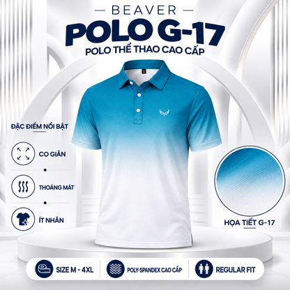[ HÀNG XUẤT KHẨU ] - Áo Polo Thể Thao BEAVERTEE G-17 Nam Nữ, Golf, Tennis, Pickleball, Cầu Lông, Phối Màu Xanh Trắng Chuyển Sắc, Vải Poly-Spandex Co Giãn Mềm Nhẹ, Thoáng Mát Nhanh Khô, Regular Fit