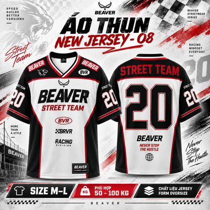 Áo Thun New Jersey BEAVERTEE NJS-08 Nam Nữ, Áo Thun Thể Thao Unisex, Họa Tiết Racing Street Team Số 20 Đen Trắng Đỏ, Phong Cách Streetwear Cá Tính, Jersey Thun Lưới Thoáng Khí, Form Oversize