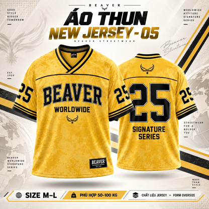 Áo Thun New Jersey BEAVERTEE NJS-05 Nam Nữ, Áo Thun Thể Thao Unisex, Họa Tiết Số 25 Màu Vàng Đen, Phong Cách Streetwear Năng Động, Jersey Thun Lưới Thoáng Khí, Form Oversize