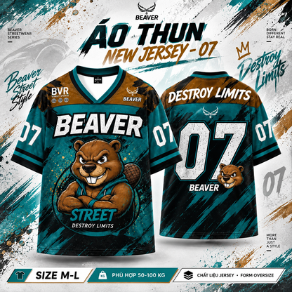 Áo Thun New Jersey BEAVERTEE NJS-07 Nam Nữ, Áo Thun Thể Thao Unisex, Họa Tiết Gấu Hải Ly Số 07 Xanh Đen, Phong Cách Streetwear Cá Tính, Jersey Thun Lưới Thoáng Khí, Form Oversize
