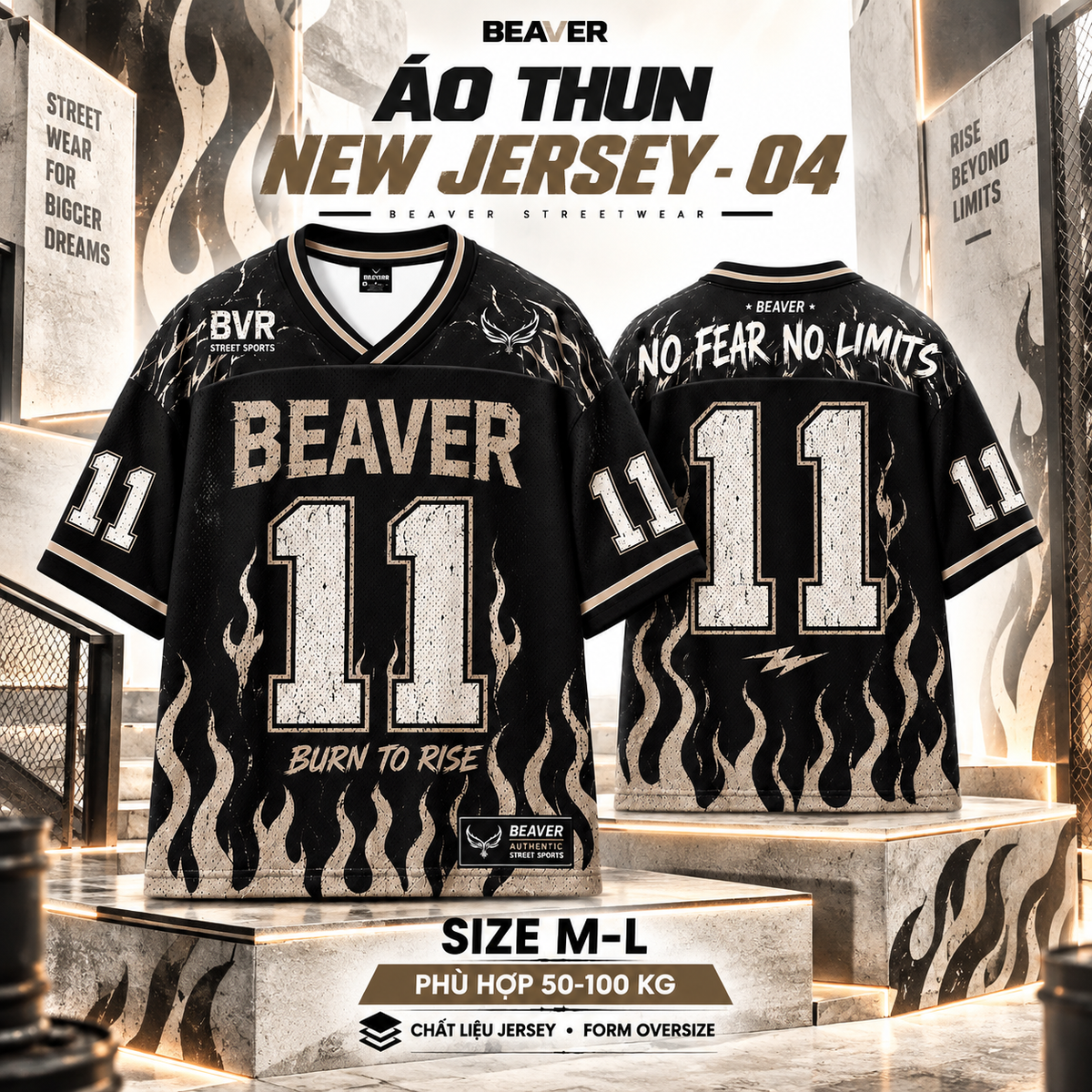 Áo Thun New Jersey BEAVERTEE NJS-04 Nam Nữ, Áo Thun Thể Thao Unisex, Họa Tiết Ngọn Lửa Số 11 Đen Kem, Phong Cách Streetwear Cá Tính, Jersey Thun Lưới Thoáng Khí, Form Oversize