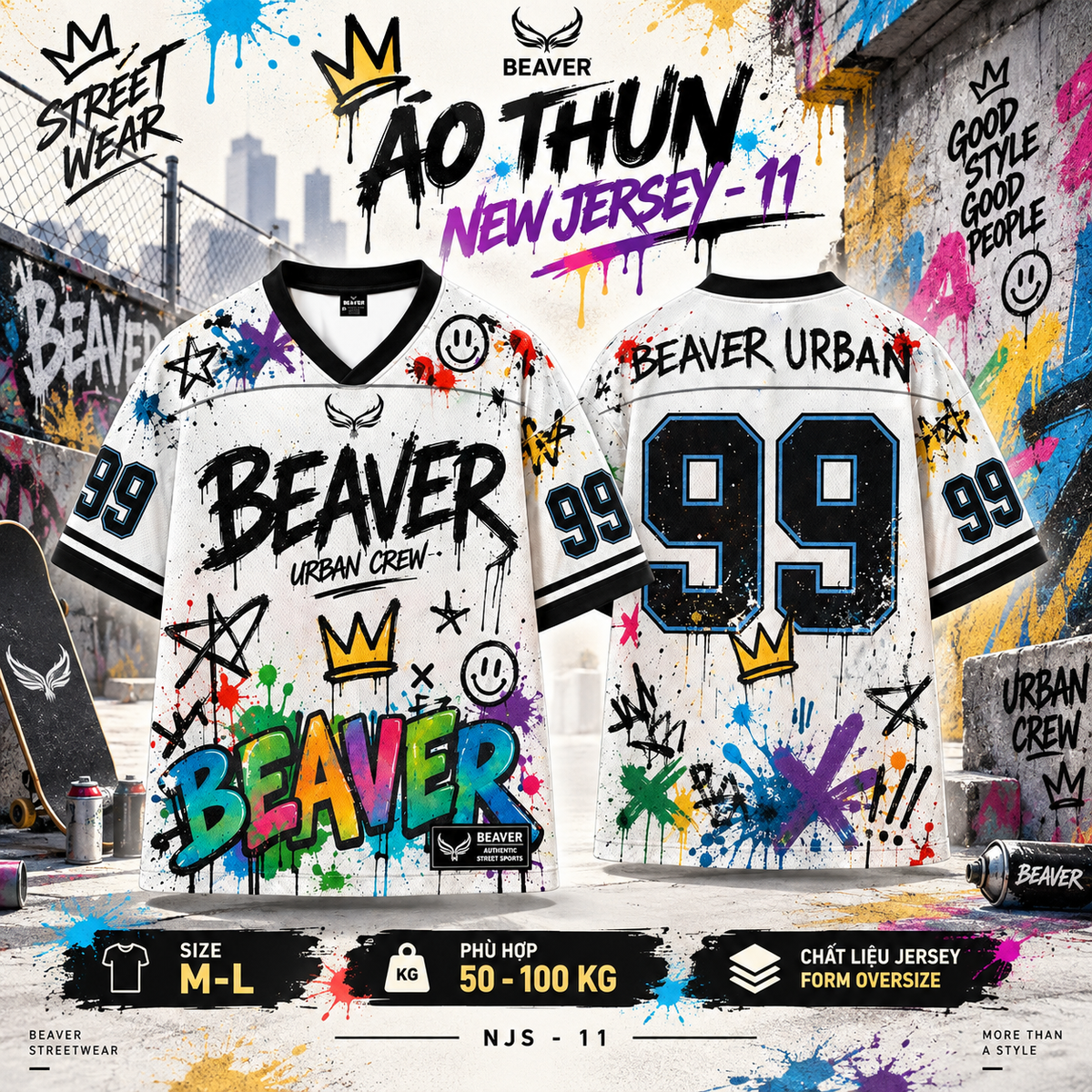Áo Thun New Jersey BEAVERTEE NJS-11 Nam Nữ, Áo Thun Thể Thao Unisex, Họa Tiết Graffiti Số 99 Nhiều Màu, Phong Cách Urban Streetwear Cá Tính, Jersey Thun Lưới Thoáng Khí, Form Oversize