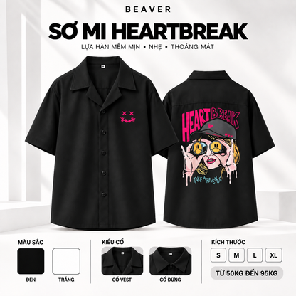 Áo Sơ Mi HEARTBREAK BEAVERTEE – Graphic Cô Gái Pop Art Cá Tính, Sơ Mi Unisex Nam Nữ Lụa Hàn Tay Ngắn, Thấm Hút Mồ Hôi, Cổ Vest/Cổ Đứng