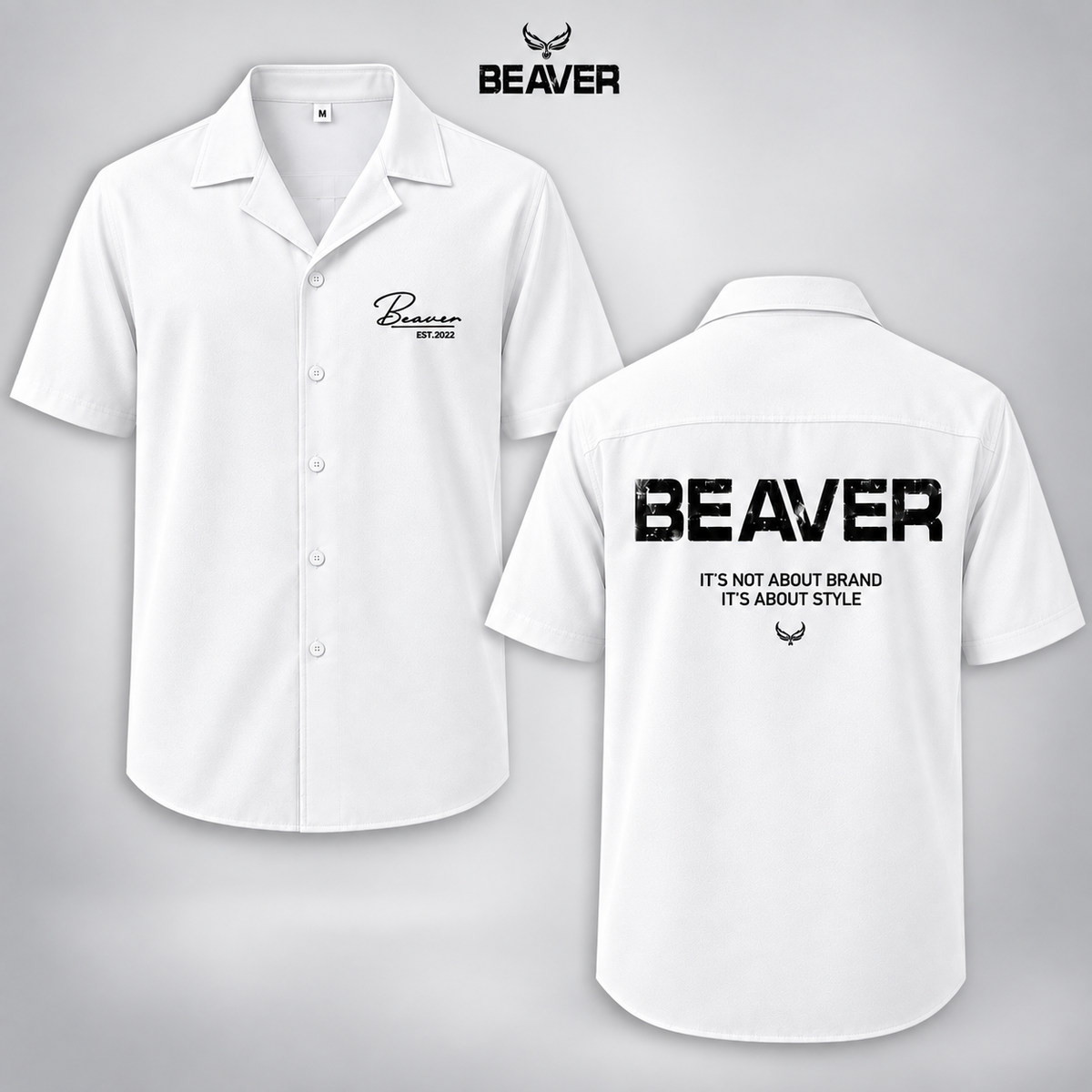 Áo Sơ Mi Chữ Ký BEAVERTEE Nam Nữ – Sơ Mi Tay Ngắn Form Rộng, Vải Lụa Chéo Mát Mẻ Thấm Hút Mồ Hôi, Cổ Vest/Cổ Đứng