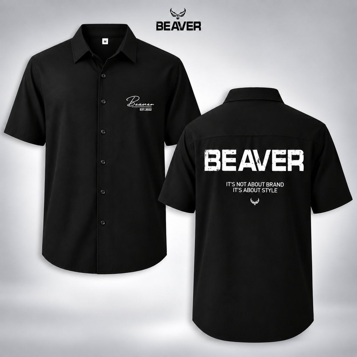 Áo Sơ Mi Chữ Ký BEAVERTEE Nam Nữ – Sơ Mi Tay Ngắn Form Rộng, Vải Lụa Chéo Mát Mẻ Thấm Hút Mồ Hôi, Cổ Vest/Cổ Đứng