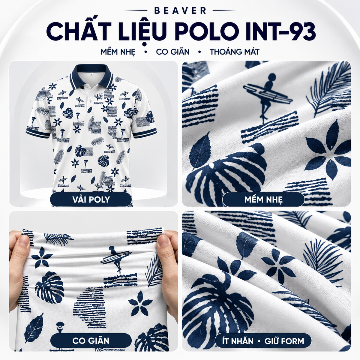 Áo Polo INT-93 Họa Tiết Lá Nhiệt Đới – Áo Polo Nam/Nữ Cổ Bẻ Phong Cách Tropical Mùa Hè, Vải Poly Thái Co Giãn Thoáng Mát
