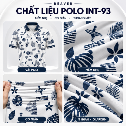 Áo Polo INT-93 Họa Tiết Lá Nhiệt Đới – Áo Polo Nam/Nữ Cổ Bẻ Phong Cách Tropical Mùa Hè, Vải Poly Thái Co Giãn Thoáng Mát
