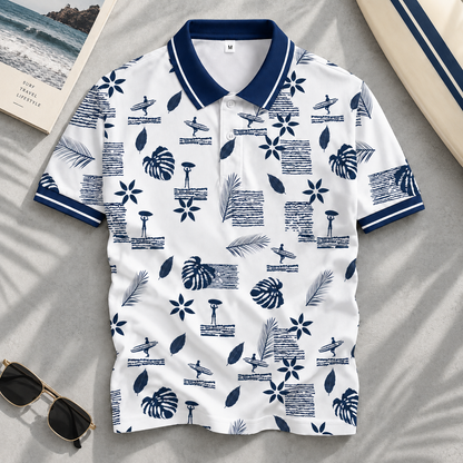 Áo Polo INT-93 Họa Tiết Lá Nhiệt Đới – Áo Polo Nam/Nữ Cổ Bẻ Phong Cách Tropical Mùa Hè, Vải Poly Thái Co Giãn Thoáng Mát