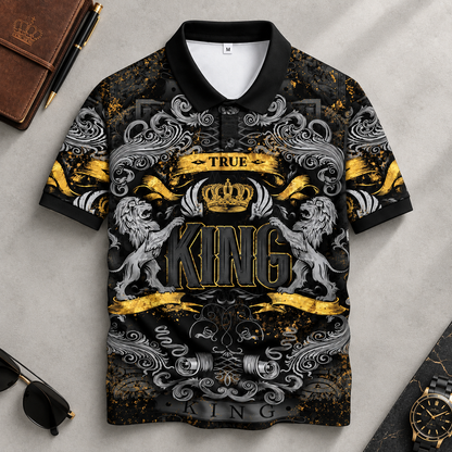 Áo Polo KING INT-54 Họa Tiết Vương Miện Sư Tử – Áo Polo Nam/Nữ Cổ Bẻ Phong Cách Royal Vintage Cá Tính, Vải Poly Thái Co Giãn Thoáng Mát