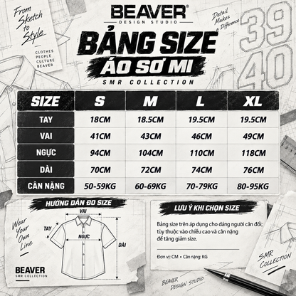 Áo Sơ Mi Phối SMR-39 BEAVERTEE Form Rộng Unisex Nam Nữ, Thiết Kế Nét Vẽ Đen Trắng Cá Tính, Lụa Hàn Mềm Mịn Thoáng Mát