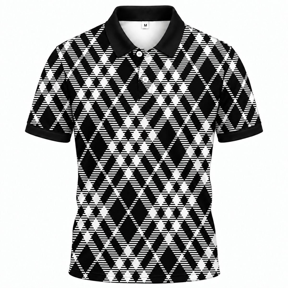 Áo Polo BEAVERTEE INT-89 Nam Nữ, Áo Polo Thể Thao Unisex Họa Tiết Hình Thoi Caro Trắng Đen, Phong Cách Tối Giản Cá Tính Hiện Đại, Vải Poly Thái Co Giãn Thoáng Mát, Regular Fit