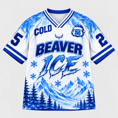 Áo Thun New Jersey BEAVERTEE NJS-22 Nam Nữ, Áo Thun Thể Thao Unisex, Họa Tiết Băng Tuyết Số 25 Xanh Trắng, Phong Cách Streetwear Cá Tính, Jersey Thun Lưới Thoáng Khí, Form Oversize