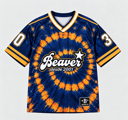 Áo Thun New Jersey BEAVERTEE NJS-24 Nam Nữ, Áo Thun Thể Thao Unisex, Họa Tiết Tie Dye Xoáy Số 30 Xanh Cam, Phong Cách Streetwear Cá Tính, Jersey Thun Lưới Thoáng Khí, Form Oversize